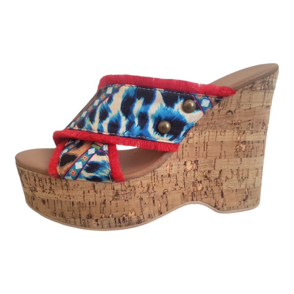 🪶🐆Antica Sartoria by Giacomo Cinque, Animal Print Wedge Slide Sandals